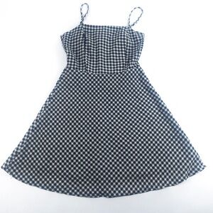 mds Gingham Black & White Checked Ruched Lined Skater Dress Size Small